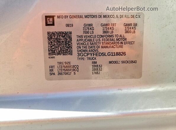 3GCPYFED5LG118826 2020 CHEVROLET SILVERADO Silver 