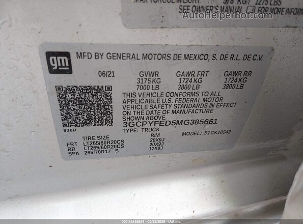 3GCPYFED5MG385661 2021 CHEVROLET SILVERADO Silver 