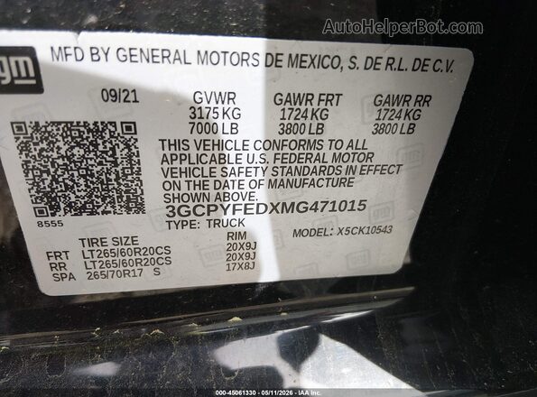 3GCPYFEDXMG471015 2021 CHEVROLET SILVERADO Black 