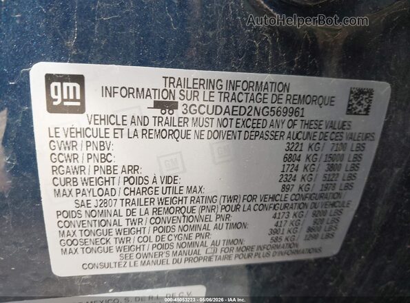 3GCUDAED2NG569961 2022 CHEVROLET SILVERADO Blue Widok komory silnika