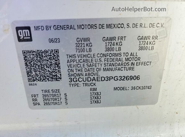 3GCUDAED3PG326906 2023 CHEVROLET 1500 White Widok komory silnika