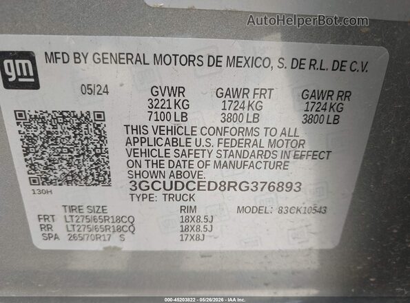 3GCUDCED8RG376893 2024 CHEVROLET SILVERADO Gray Вид підкапотного простору