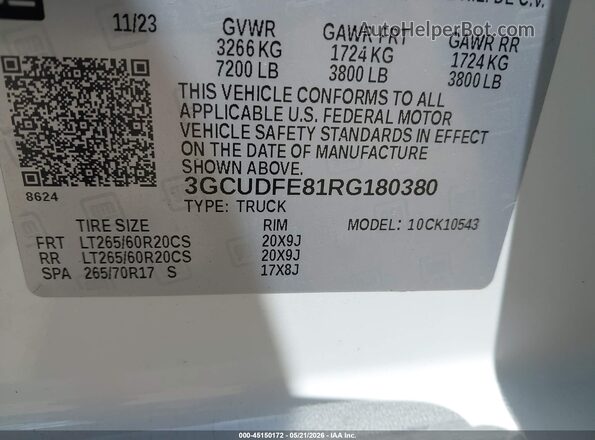 3GCUDFE81RG180380 2024 CHEVROLET SILVERADO White Շարժիչի բաժամունքի տեսք