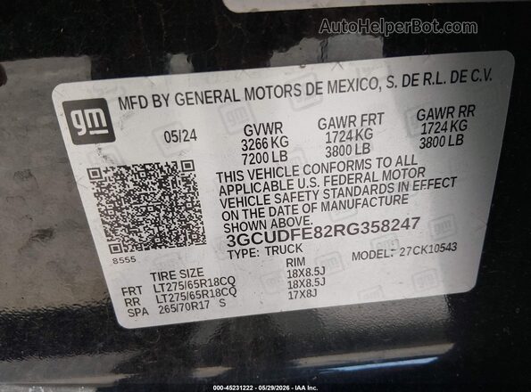 3GCUDFE82RG358247 2024 CHEVROLET SILVERADO Black Widok komory silnika