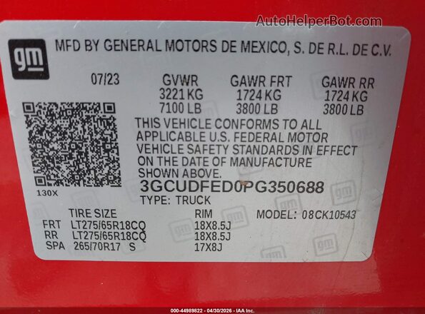3GCUDFED0PG350688 2023 CHEVROLET SILVERADO Красный 