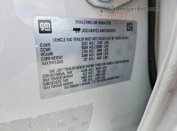 3GCUDFEL4NG593926 2022 CHEVROLET SILVERADO White 