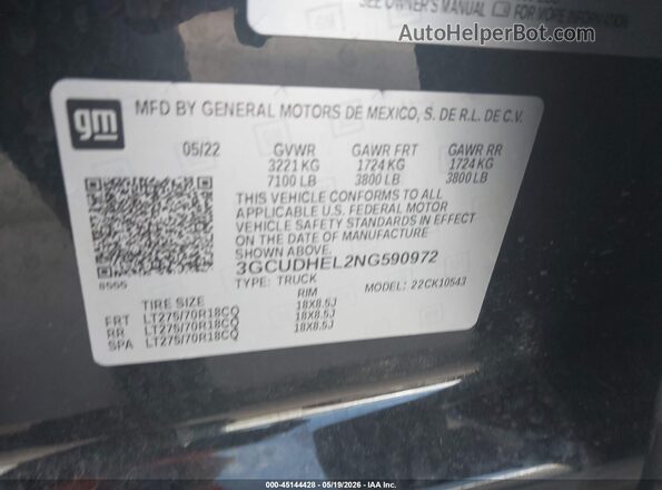3GCUDHEL2NG590972 2022 CHEVROLET SILVERADO Black Engine compartment view