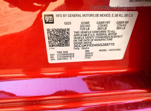 3GCUKFED4SG288775 2025 CHEVROLET SILVERADO Красный Вид подкапотного пространства