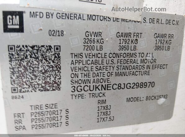 3GCUKNEC8JG298970 2018 CHEVROLET SILVERADO Белый Вид подкапотного пространства