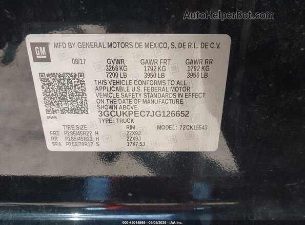 3GCUKPEC7JG126652 2018 CHEVROLET SILVERADO Black 