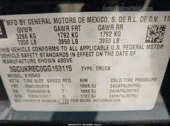 3GCUKREC0GG153115 2016 CHEVROLET SILVERADO Black 