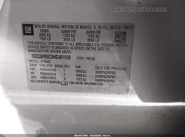 3GCUKREC0HG481698 2017 CHEVROLET SILVERADO Blue Engine compartment view