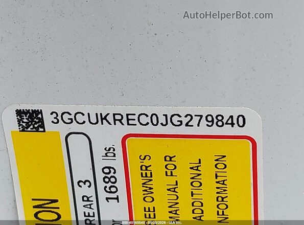 3GCUKREC0JG279840 2018 CHEVROLET SILVERADO White Widok komory silnika