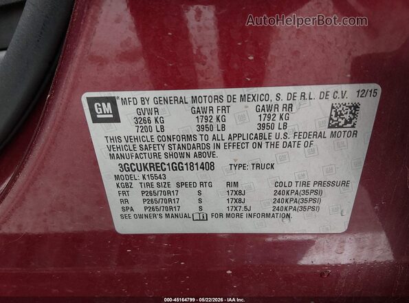 3GCUKREC1GG181408 2016 CHEVROLET SILVERADO Maroon Widok komory silnika