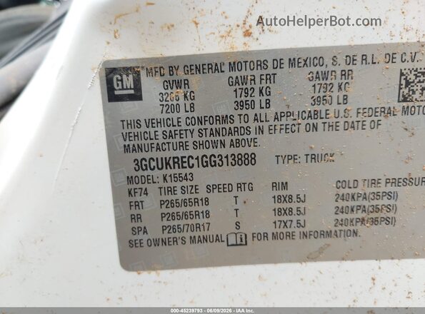 3GCUKREC1GG313888 2016 CHEVROLET SILVERADO White Widok komory silnika
