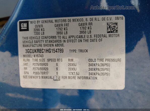 3GCUKREC1HG154789 2017 CHEVROLET SILVERADO Blue Engine compartment view