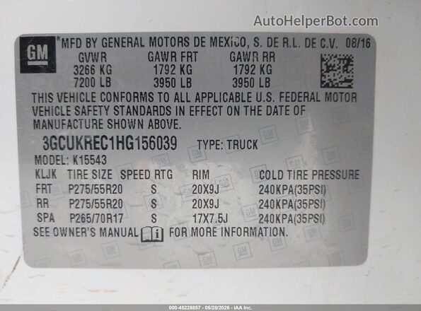 3GCUKREC1HG156039 2017 CHEVROLET SILVERADO White Вид підкапотного простору