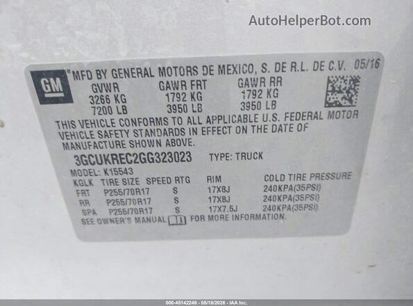 3GCUKREC2GG323023 2016 CHEVROLET SILVERADO Silver 