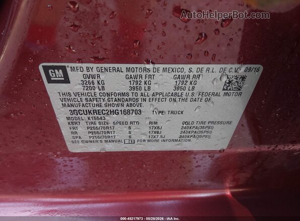 3GCUKREC2HG168703 2017 CHEVROLET SILVERADO Red Widok komory silnika
