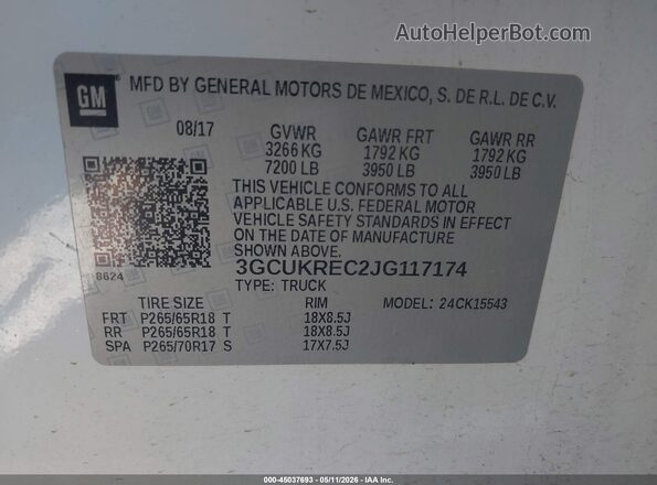 3GCUKREC2JG117174 2018 CHEVROLET SILVERADO White Շարժիչի բաժամունքի տեսք
