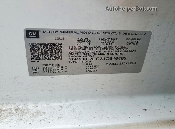 3GCUKREC2JG646463 2018 CHEVROLET SILVERADO White 