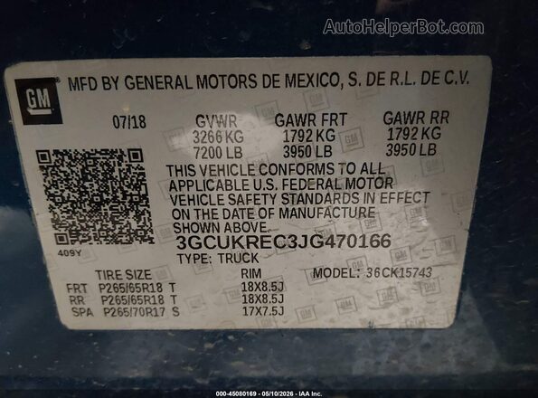 3GCUKREC3JG470166 2018 CHEVROLET SILVERADO Blue 