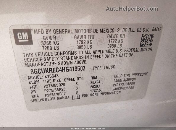 3GCUKREC4HG413503 2017 CHEVROLET SILVERADO Silver Widok komory silnika