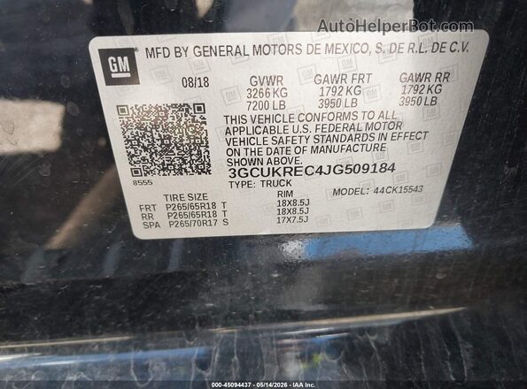 3GCUKREC4JG509184 2018 CHEVROLET SILVERADO Черный 