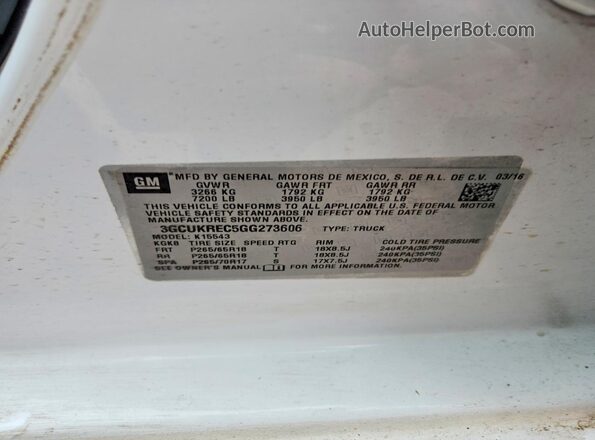 3GCUKREC5GG273606 2016 CHEVROLET SILVERADO White 