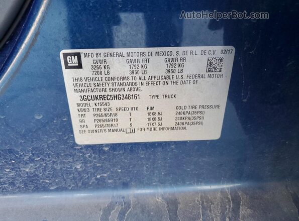 3GCUKREC5HG348161 2017 CHEVROLET SILVERADO Blue Vista del compartimento del motor