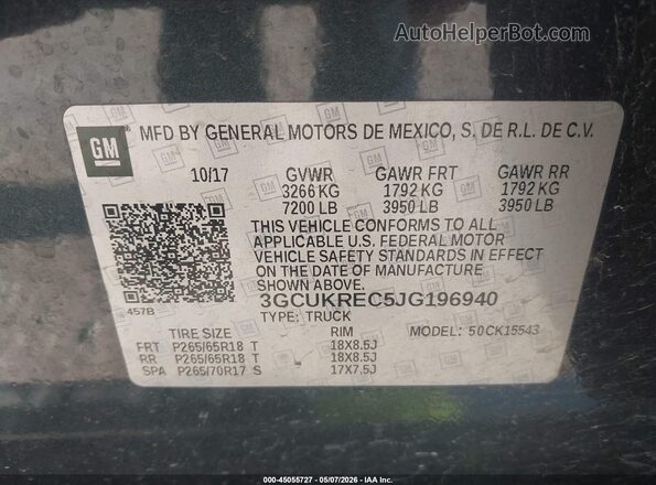 3GCUKREC5JG196940 2018 CHEVROLET SILVERADO Blue 