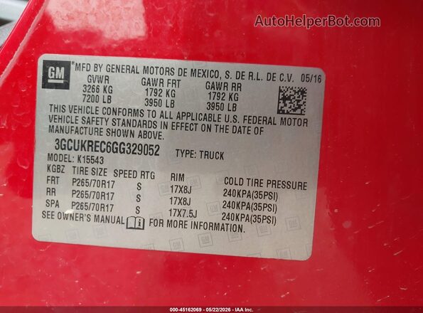 3GCUKREC6GG329052 2016 CHEVROLET SILVERADO Red Вид підкапотного простору