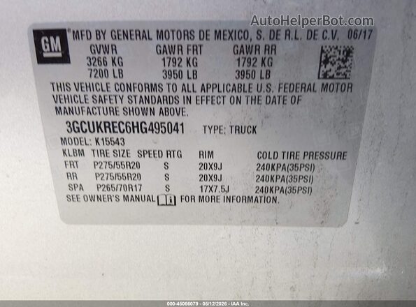 3GCUKREC6HG495041 2017 CHEVROLET SILVERADO Silver ძრავის განყოფილების ხედი