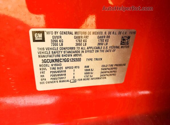 3GCUKREC7GG129300 2016 CHEVROLET SILVERADO Red Engine compartment view