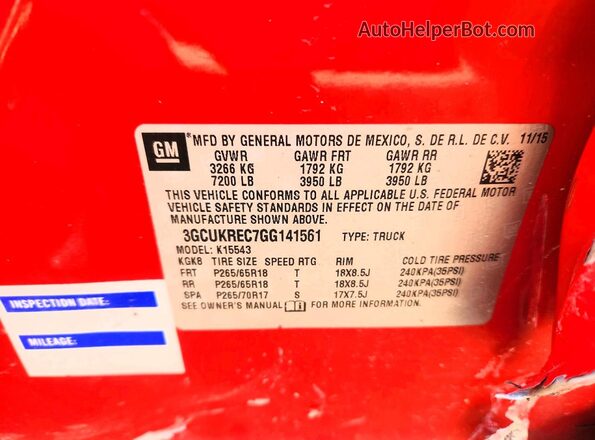 3GCUKREC7GG141561 2016 CHEVROLET SILVERADO Red 
