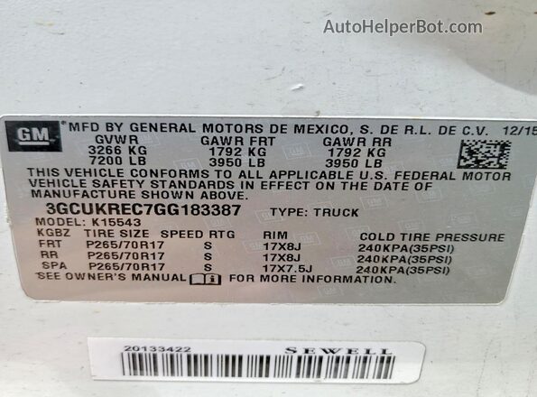 3GCUKREC7GG183387 2016 CHEVROLET SILVERADO White 
