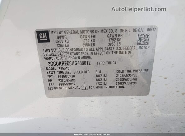 3GCUKREC8HG488012 2017 CHEVROLET SILVERADO White Widok komory silnika