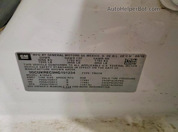 3GCUKREC9HG191234 2017 CHEVROLET SILVERADO White 