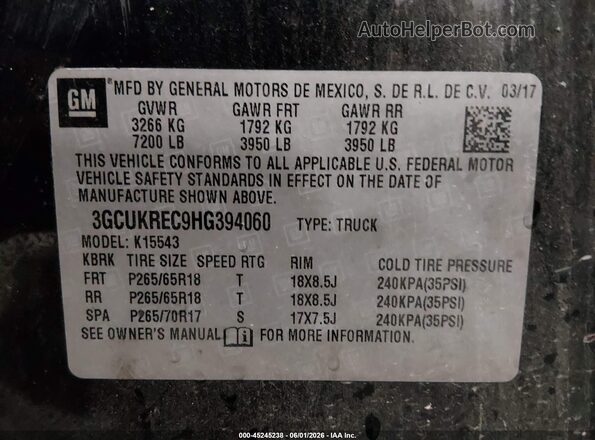 3GCUKREC9HG394060 2017 CHEVROLET SILVERADO Black Вид підкапотного простору