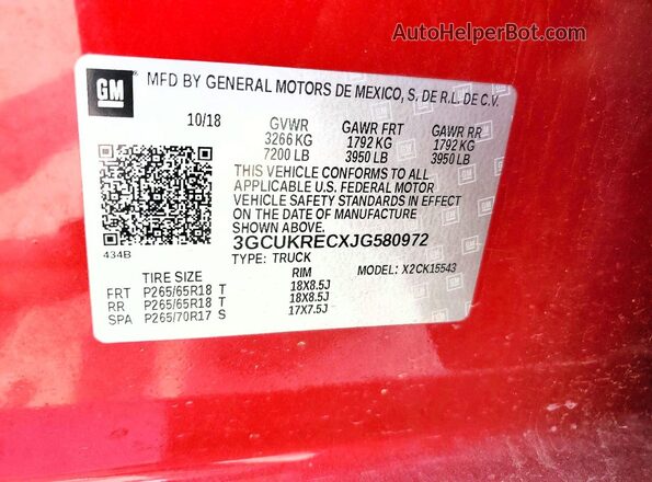 3GCUKRECXJG580972 2018 CHEVROLET SILVERADO Burgundy Engine compartment view