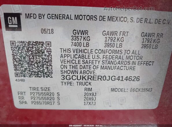 3GCUKRER0JG414626 2018 CHEVROLET SILVERADO Red Engine compartment view