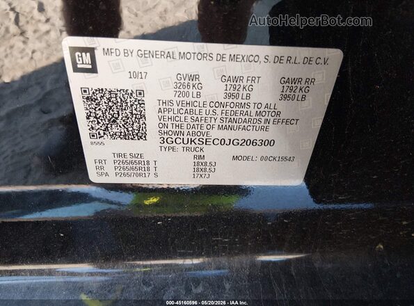 3GCUKSEC0JG206300 2018 CHEVROLET SILVERADO Черный 