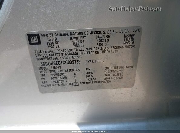 3GCUKSEC1GG332738 2016 CHEVROLET SILVERADO Silver ძრავის განყოფილების ხედი