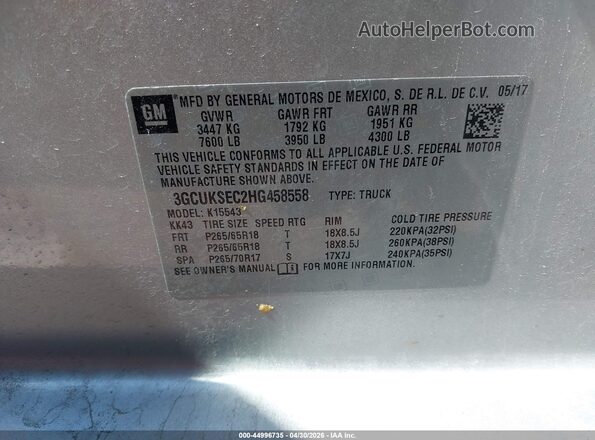 3GCUKSEC2HG458558 2017 CHEVROLET SILVERADO Silver Vista del compartimento del motor
