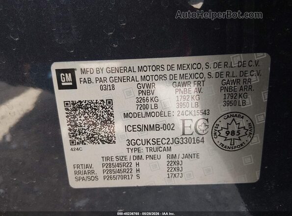 3GCUKSEC2JG330164 2018 CHEVROLET SILVERADO Dark Blue 