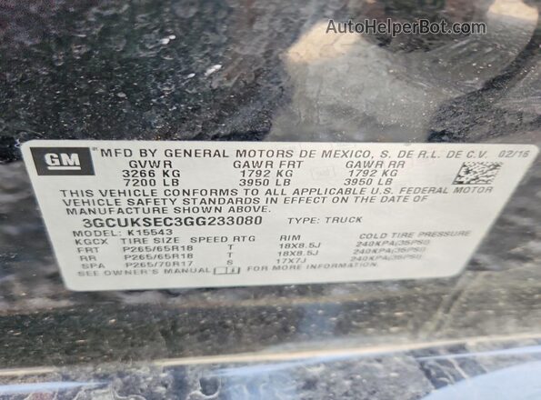 3GCUKSEC3GG233080 2016 CHEVROLET SILVERADO Black 