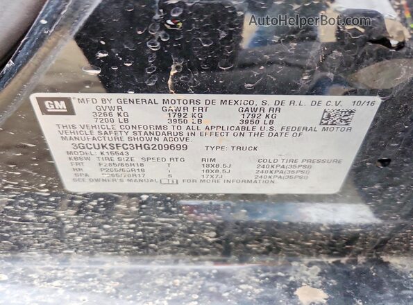 3GCUKSEC3HG209699 2017 CHEVROLET SILVERADO Black Engine compartment view