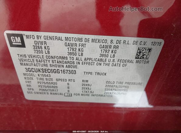 3GCUKSEC6GG167303 2016 CHEVROLET SILVERADO Burgundy 