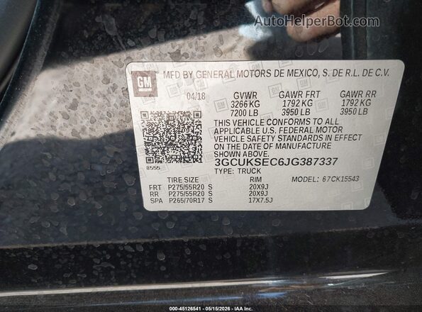 3GCUKSEC6JG387337 2018 CHEVROLET SILVERADO Black ძრავის განყოფილების ხედი