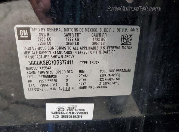 3GCUKSEC7GG377411 2016 CHEVROLET SILVERADO Black 